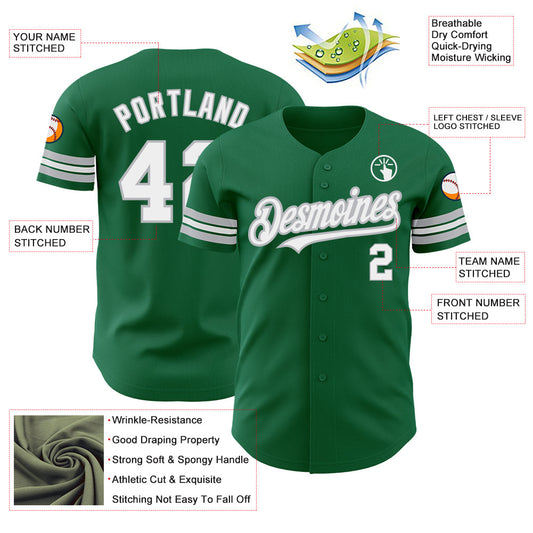 Custom Kelly Green White-Gray Authentic Baseball Jersey - Sky-Custom