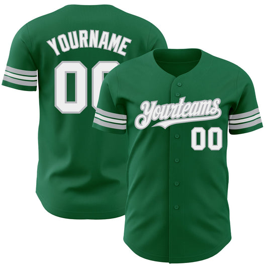 Custom Kelly Green White-Gray Authentic Baseball Jersey - Sky-Custom