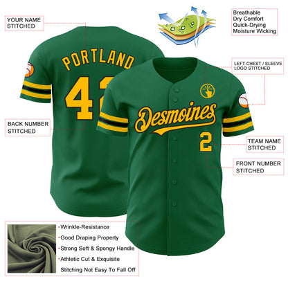 Custom Kelly Green Gold-Black Authentic Baseball Jersey - Sky-Custom