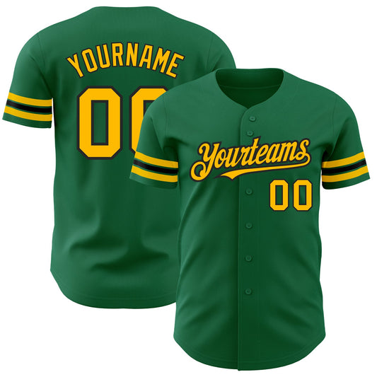 Custom Kelly Green Gold-Black Authentic Baseball Jersey - Sky-Custom