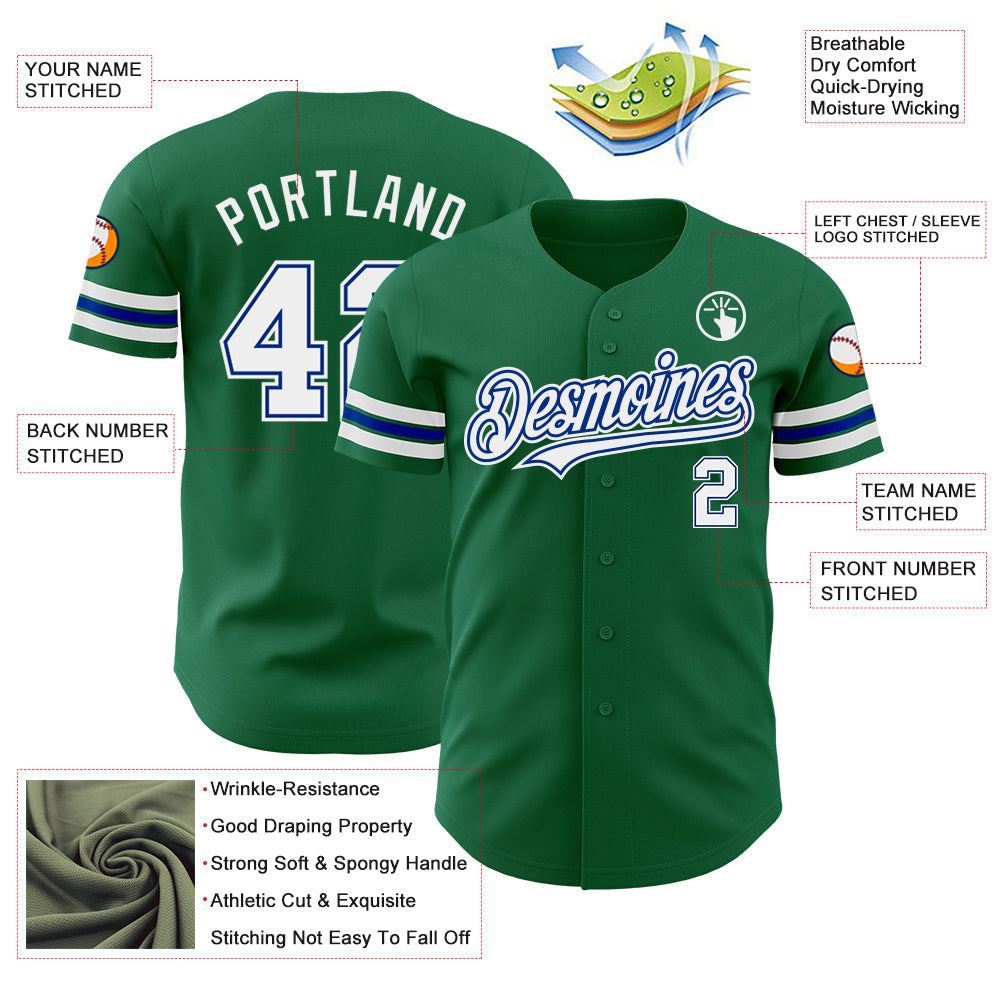 Custom Kelly Green White-Royal Authentic Baseball Jersey - Sky-Custom