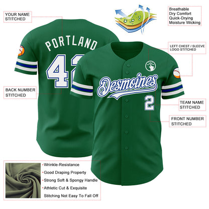 Custom Kelly Green White-Royal Authentic Baseball Jersey - Sky-Custom