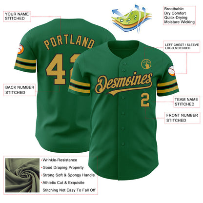 Custom Kelly Green Old Gold-Black Authentic Baseball Jersey - Sky-Custom