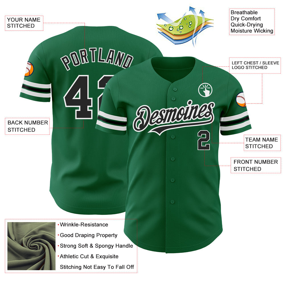 Custom Kelly Green Black-White Authentic Baseball Jersey - Sky-Custom