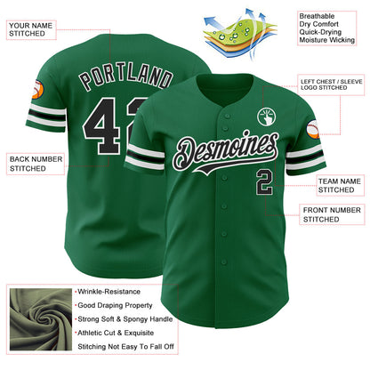 Custom Kelly Green Black-White Authentic Baseball Jersey - Sky-Custom