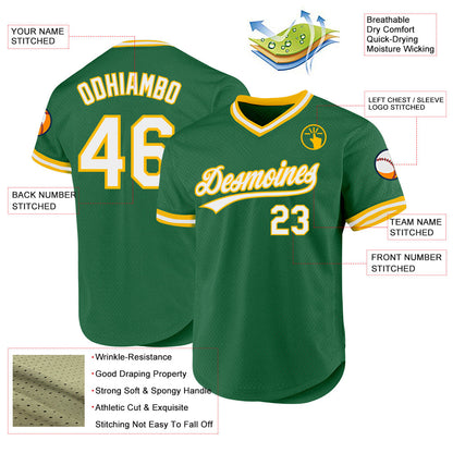 Custom Kelly Green White-Gold Authentic Throwback Baseball Jersey - Sky-Custom