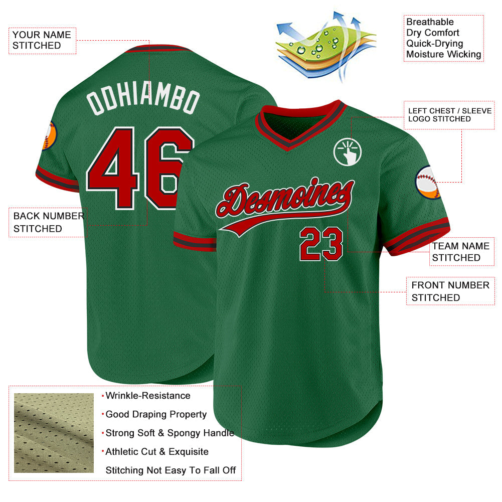 Custom Kelly Green Red-Black Authentic Throwback Baseball Jersey - Sky-Custom