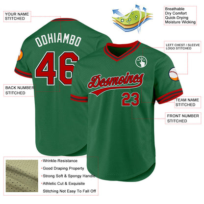 Custom Kelly Green Red-Black Authentic Throwback Baseball Jersey - Sky-Custom