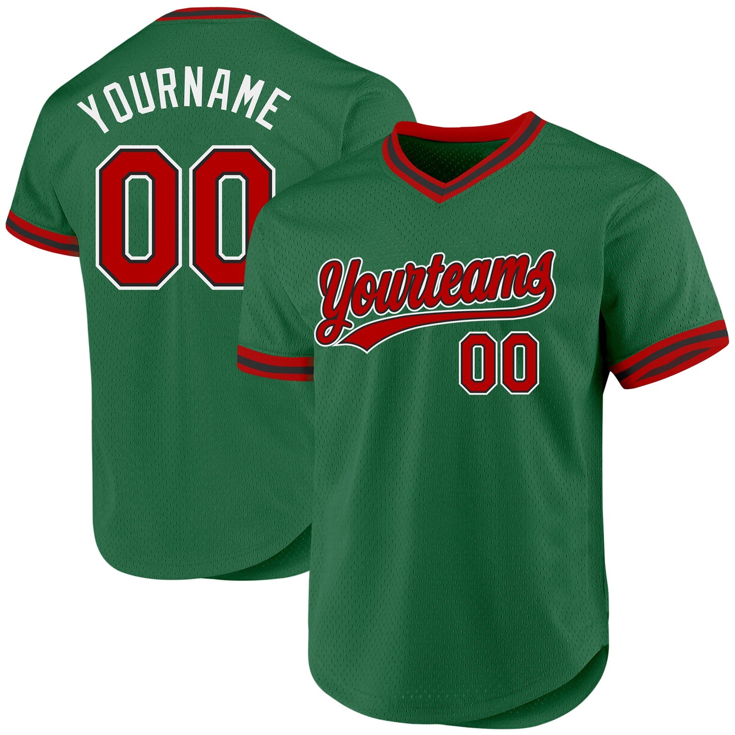 Custom Kelly Green Red-Black Authentic Throwback Baseball Jersey - Sky-Custom