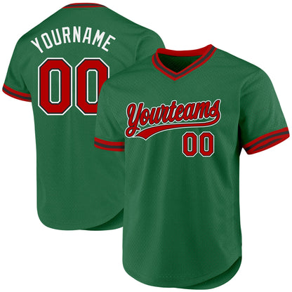 Custom Kelly Green Red-Black Authentic Throwback Baseball Jersey - Sky-Custom