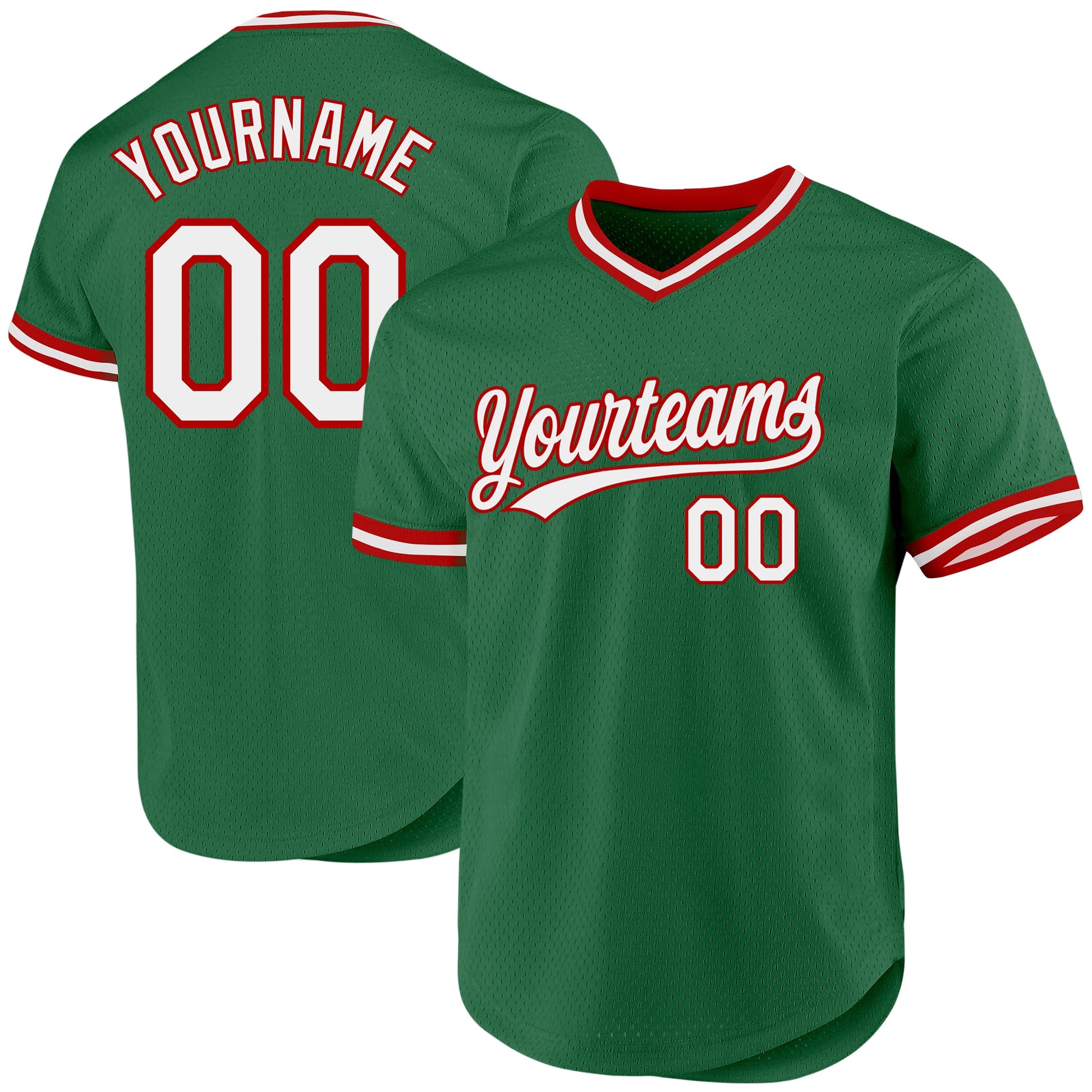Custom Kelly Green White-Red Authentic Throwback Baseball Jersey - Sky-Custom