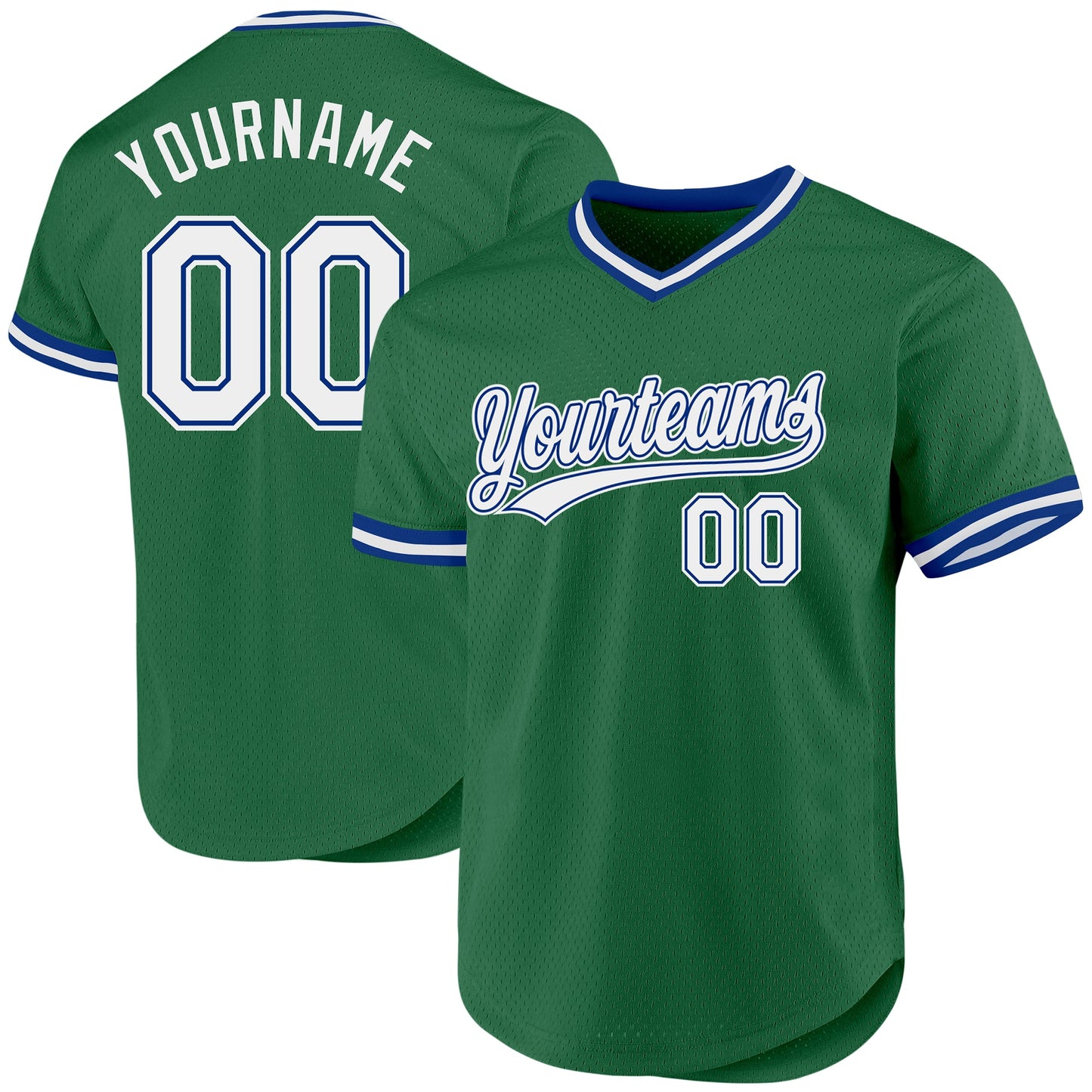Custom Kelly Green White-Royal Authentic Throwback Baseball Jersey - Sky-Custom