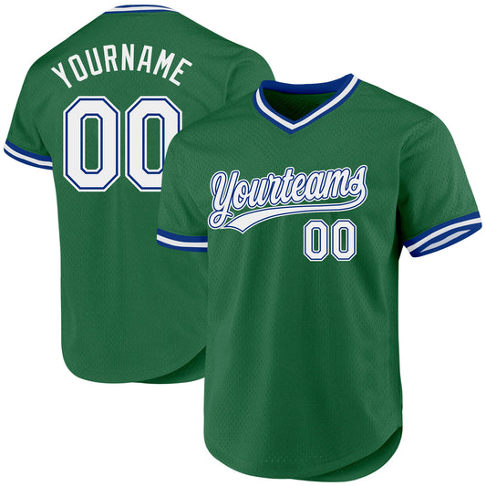 Custom Kelly Green White-Royal Authentic Throwback Baseball Jersey - Sky-Custom