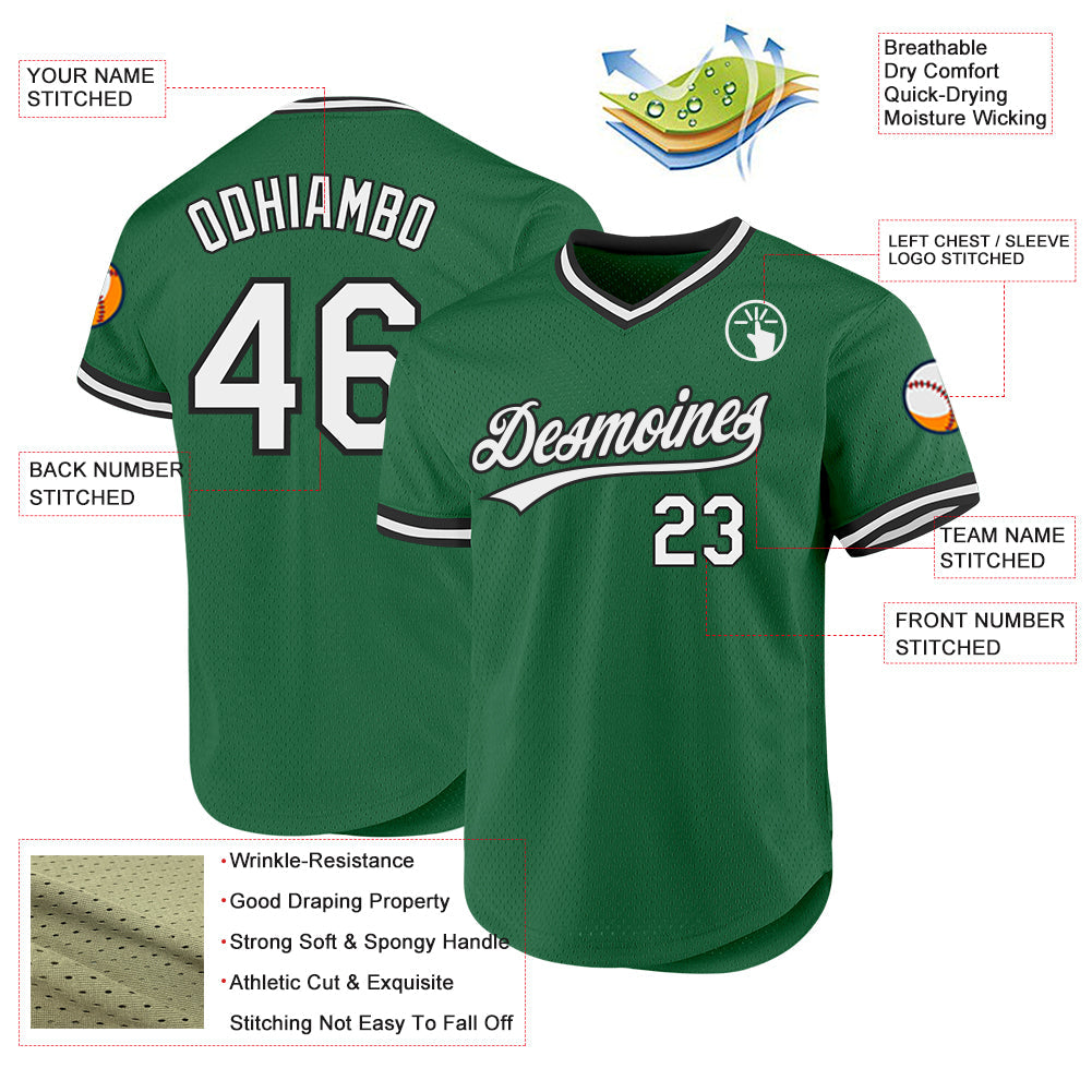 Custom Kelly Green White-Black Authentic Throwback Baseball Jersey - Sky-Custom