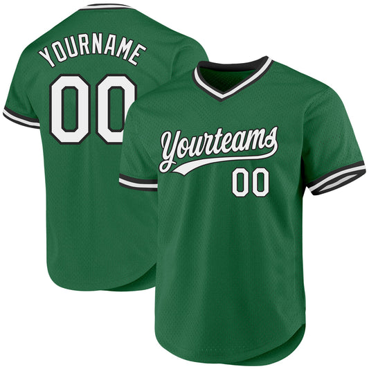 Custom Kelly Green White-Black Authentic Throwback Baseball Jersey - Sky-Custom