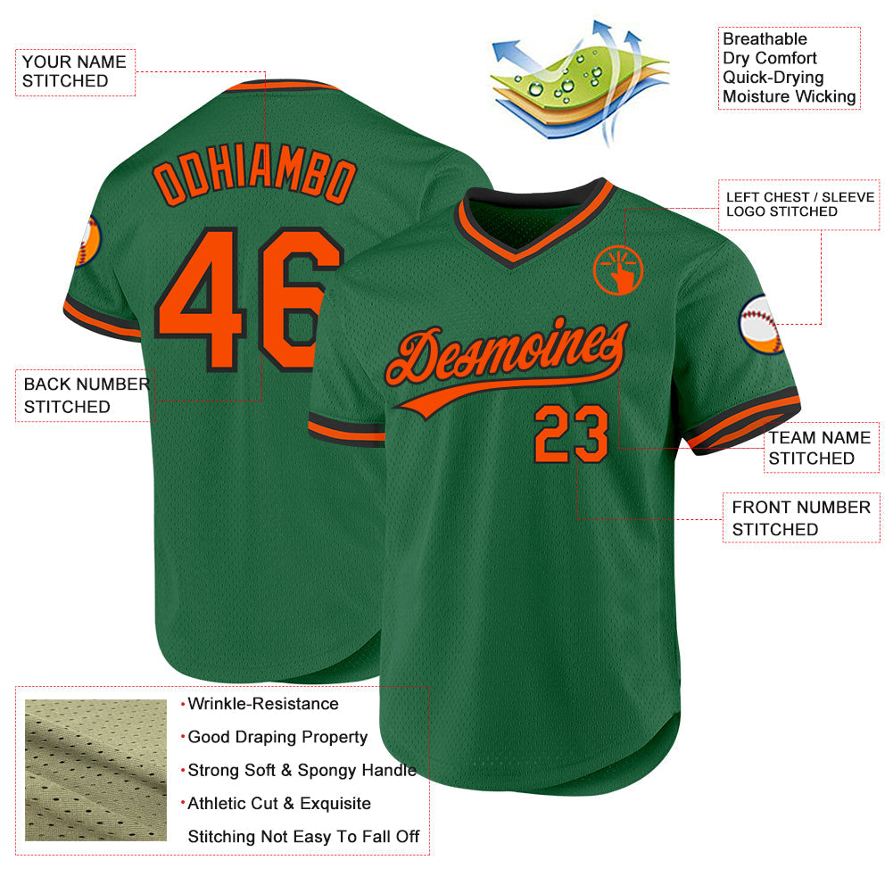 Custom Kelly Green Orange-Black Authentic Throwback Baseball Jersey - Sky-Custom