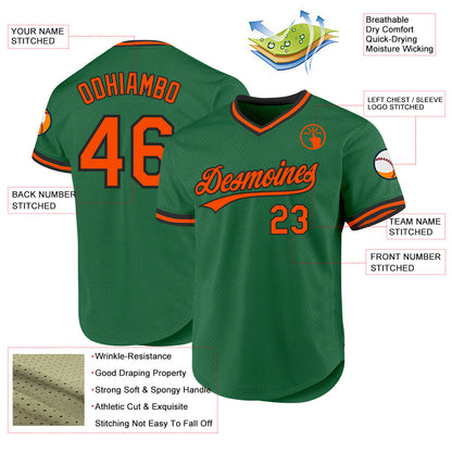 Custom Kelly Green Orange-Black Authentic Throwback Baseball Jersey - Sky-Custom