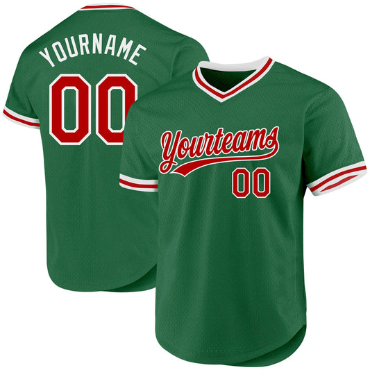 Custom Kelly Green Red-White Authentic Throwback Baseball Jersey - Sky-Custom