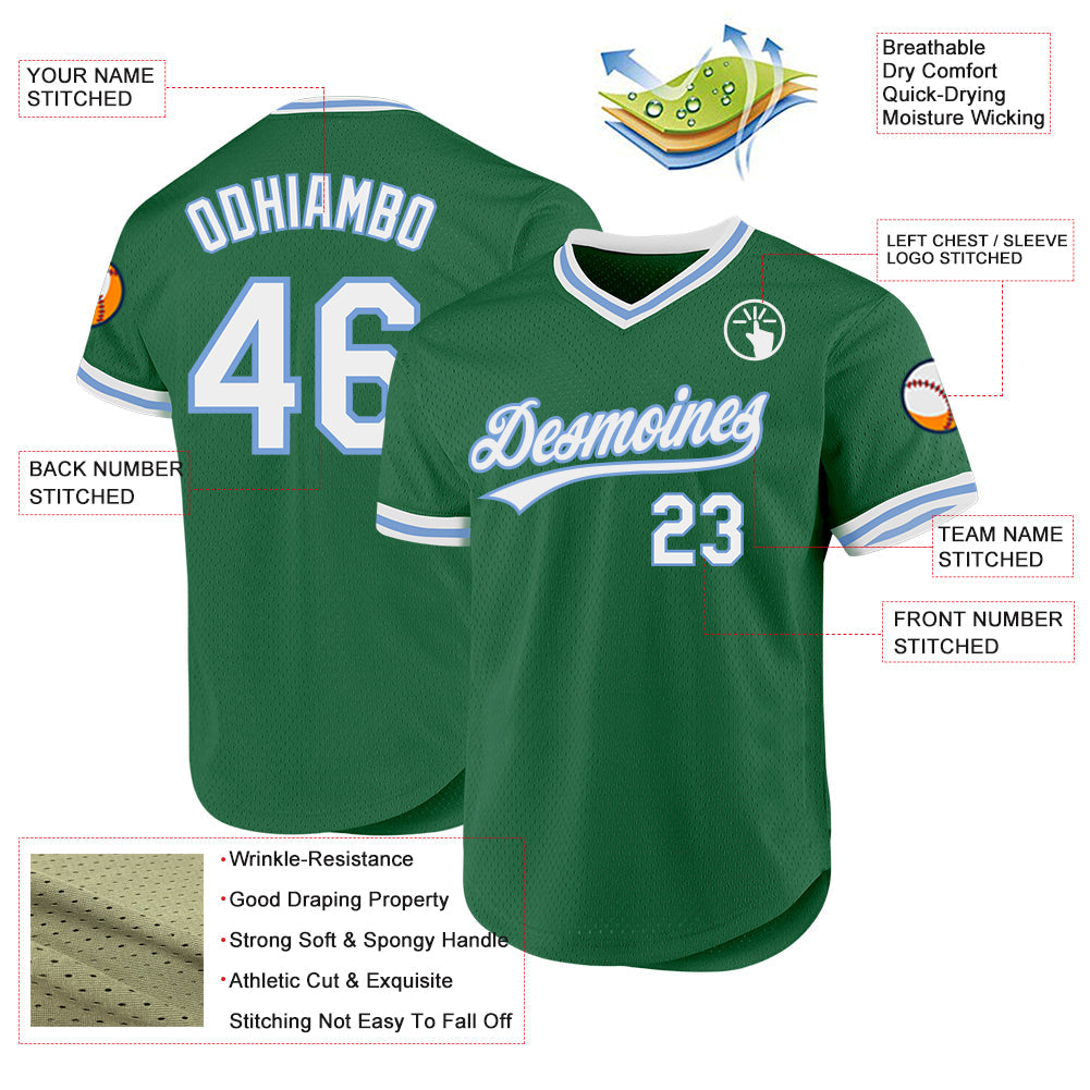 Custom Kelly Green White-Light Blue Authentic Throwback Baseball Jersey - Sky-Custom