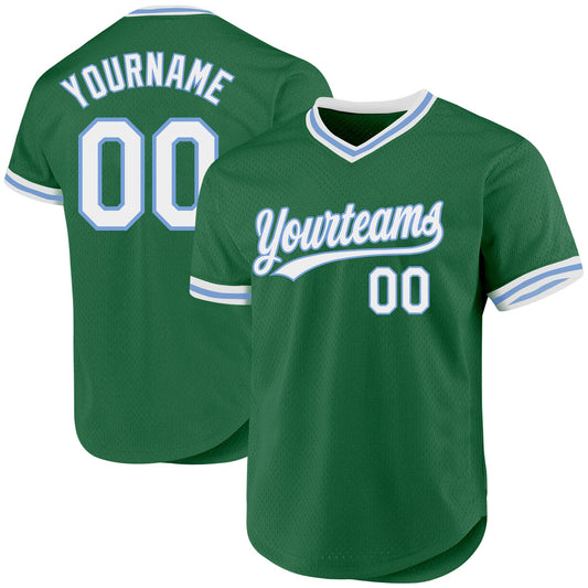 Custom Kelly Green White-Light Blue Authentic Throwback Baseball Jersey - Sky-Custom