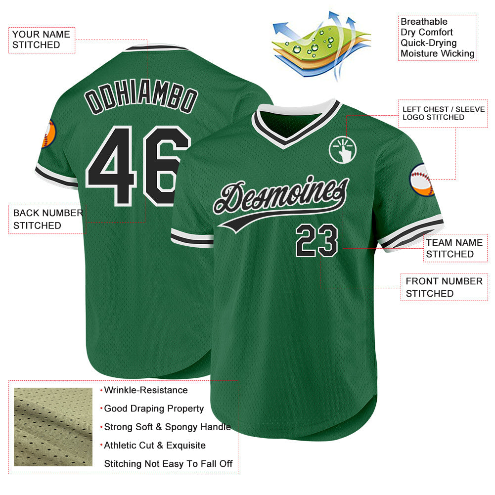Custom Kelly Green Black-White Authentic Throwback Baseball Jersey - Sky-Custom