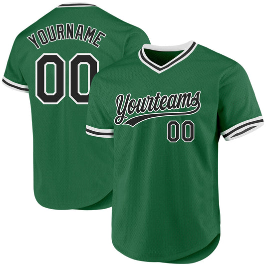 Custom Kelly Green Black-White Authentic Throwback Baseball Jersey - Sky-Custom