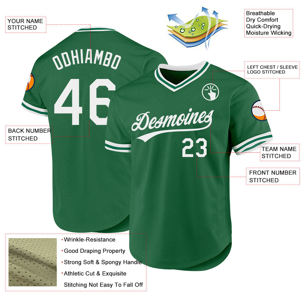 Custom Kelly Green White Authentic Throwback Baseball Jersey - Sky-Custom