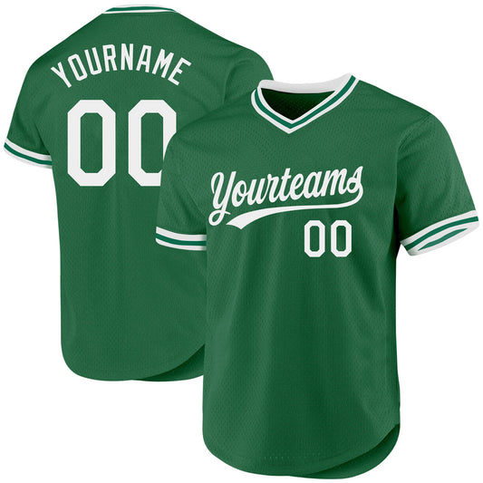 Custom Kelly Green White Authentic Throwback Baseball Jersey - Sky-Custom
