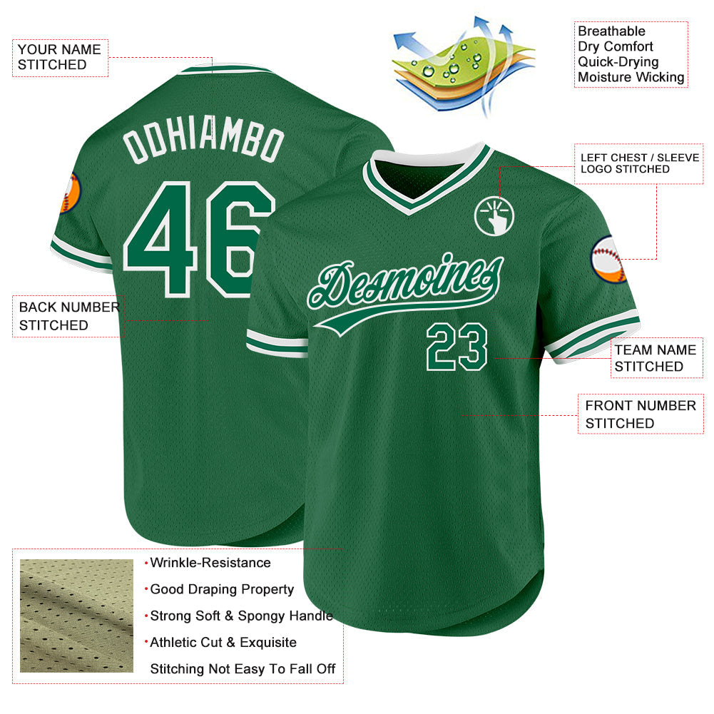 Custom Kelly Green White Authentic Throwback Baseball Jersey - Sky-Custom