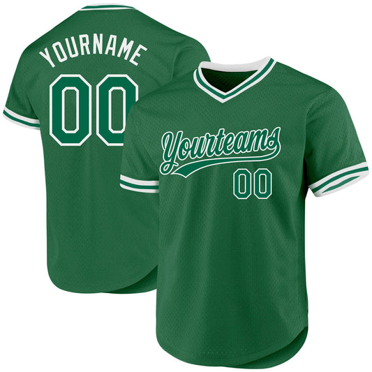 Custom Kelly Green White Authentic Throwback Baseball Jersey - Sky-Custom