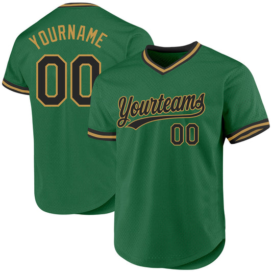 Custom Kelly Green Black-Old Gold Authentic Throwback Baseball Jersey - Sky-Custom