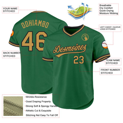 Custom Kelly Green Old Gold-Black Authentic Throwback Baseball Jersey - Sky-Custom