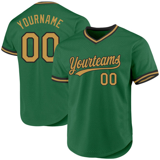 Custom Kelly Green Old Gold-Black Authentic Throwback Baseball Jersey - Sky-Custom