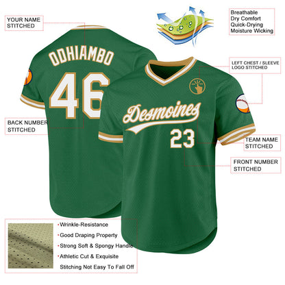 Custom Kelly Green White-Old Gold Authentic Throwback Baseball Jersey - Sky-Custom