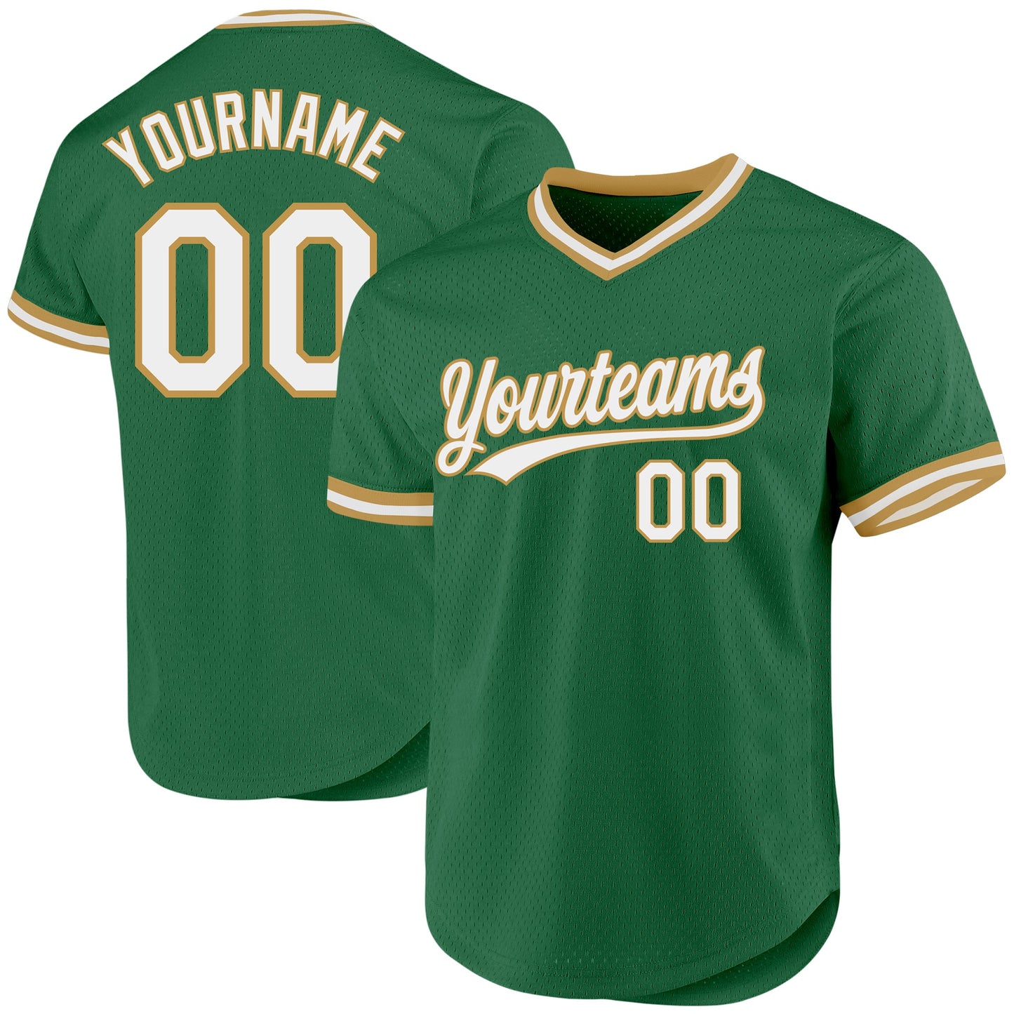 Custom Kelly Green White-Old Gold Authentic Throwback Baseball Jersey - Sky-Custom