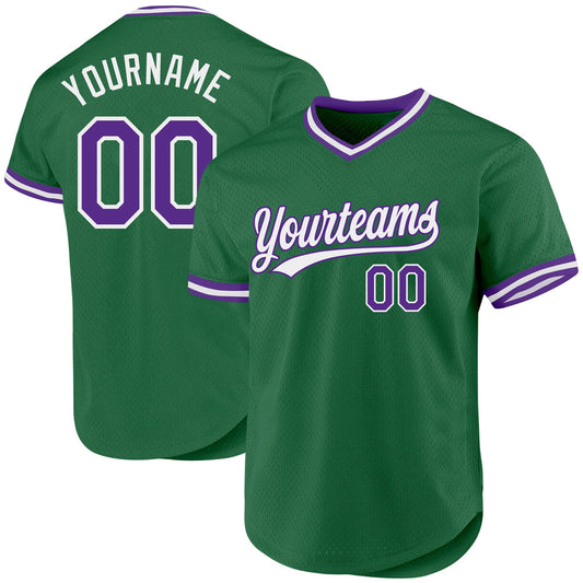 Custom Kelly Green Purple-White Authentic Throwback Baseball Jersey - Sky-Custom