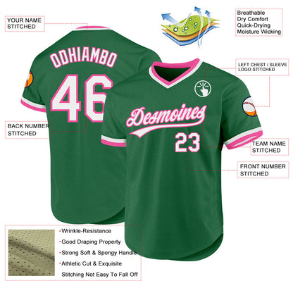 Custom Kelly Green White-Pink Authentic Throwback Baseball Jersey - Sky-Custom