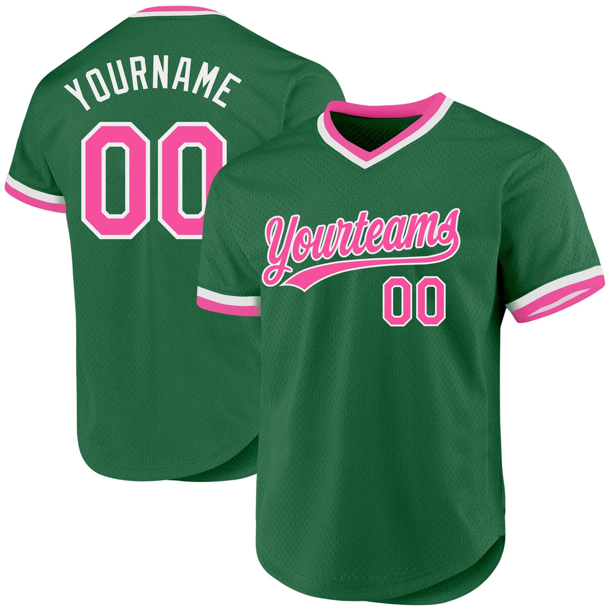 Custom Kelly Green Pink-White Authentic Throwback Baseball Jersey - Sky-Custom