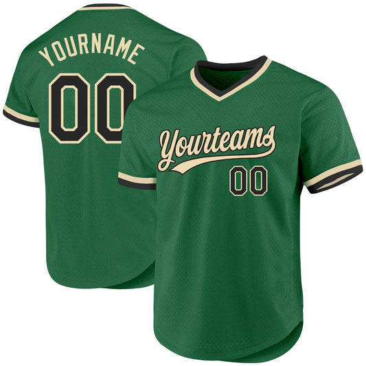 Custom Kelly Green Black-Cream Authentic Throwback Baseball Jersey - Sky-Custom