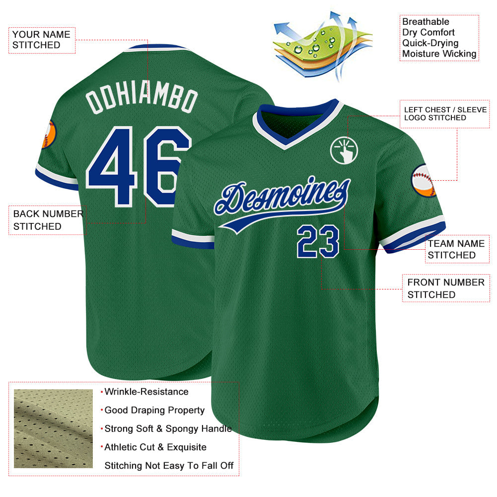 Custom Kelly Green Royal-White Authentic Throwback Baseball Jersey - Sky-Custom