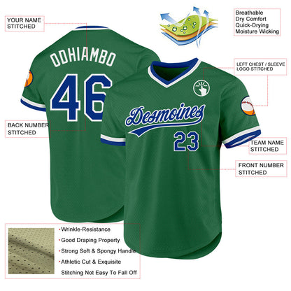 Custom Kelly Green Royal-White Authentic Throwback Baseball Jersey - Sky-Custom