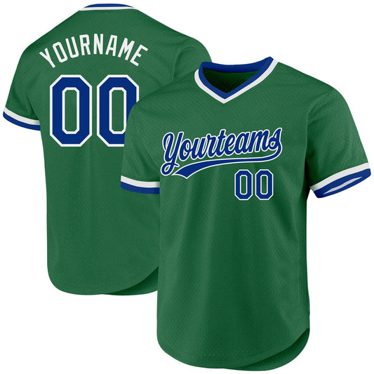 Custom Kelly Green Royal-White Authentic Throwback Baseball Jersey - Sky-Custom