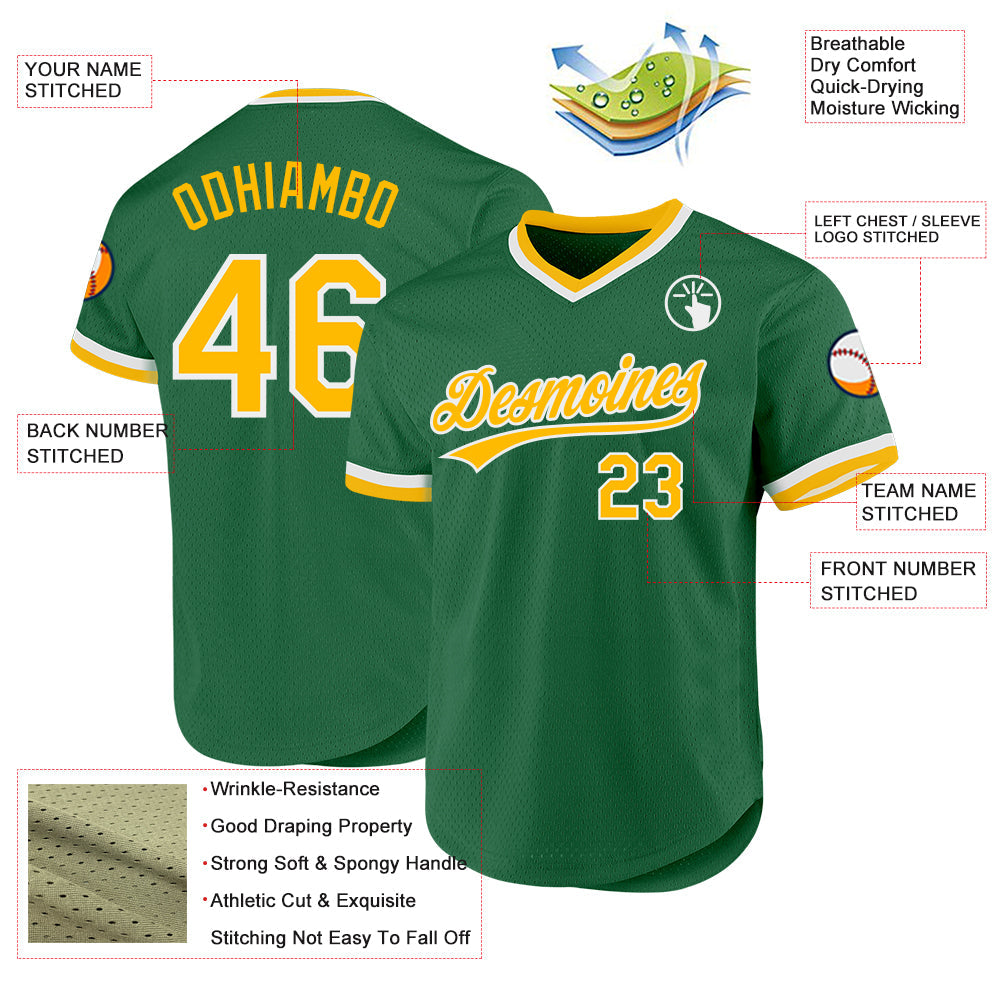 Custom Kelly Green Gold-White Authentic Throwback Baseball Jersey - Sky-Custom