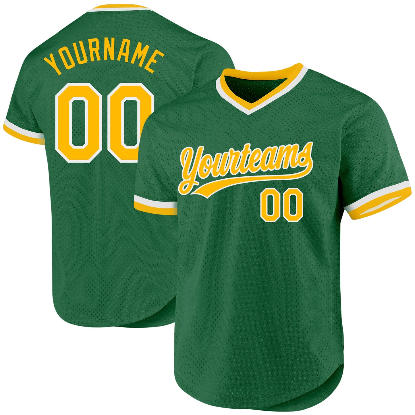 Custom Kelly Green Gold-White Authentic Throwback Baseball Jersey - Sky-Custom