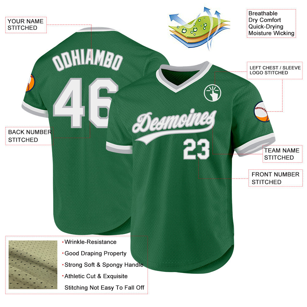 Custom Kelly Green White-Gray Authentic Throwback Baseball Jersey - Sky-Custom