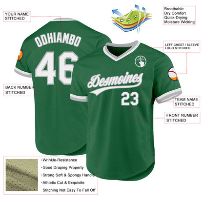 Custom Kelly Green White-Gray Authentic Throwback Baseball Jersey - Sky-Custom