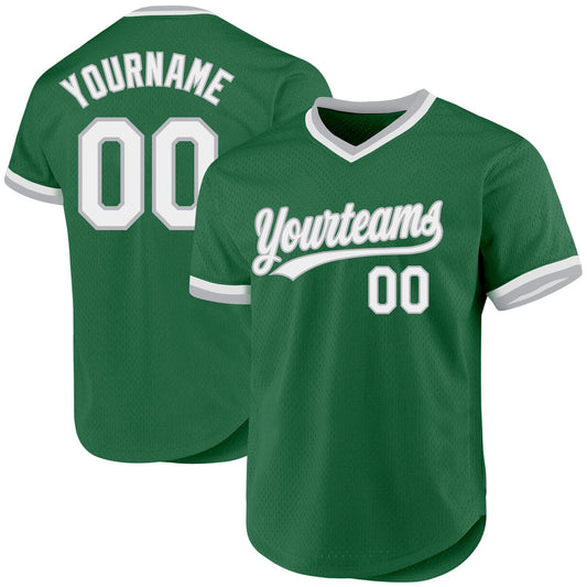 Custom Kelly Green White-Gray Authentic Throwback Baseball Jersey - Sky-Custom