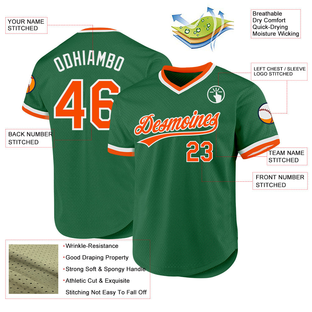 Custom Kelly Green Orange-White Authentic Throwback Baseball Jersey - Sky-Custom