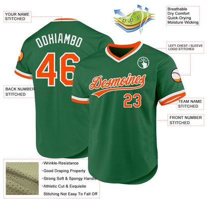 Custom Kelly Green Orange-White Authentic Throwback Baseball Jersey - Sky-Custom