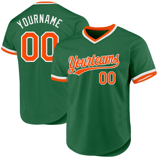 Custom Kelly Green Orange-White Authentic Throwback Baseball Jersey - Sky-Custom